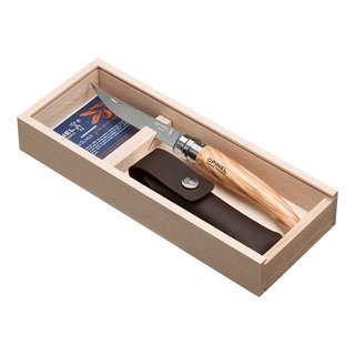 Opinel-Geschenkset Slim-Line Nr. 10 Olivenholz, Kunstleder-Etui, Holzbox