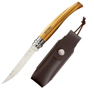 Opinel-Geschenkset Slim-Line Nr. 10 Olivenholz, Kunstleder-Etui, Holzbox