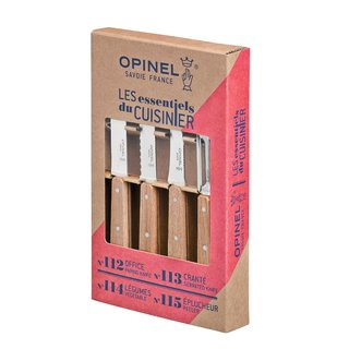 Opinel Küchenmesser Set Essentials Natural 4-teilig rostfrei Buchenholz-Griffe