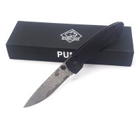 Puma Tec Einhandmesser, Damaszenerklinge, 67 Lagen mit Liner Lock, Micarta-Griffschalen, Edelstahl-Clip