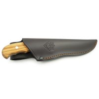 Puma IP outdoor hunter olive, Stahl 420, Olivenholz-Griffschalen, Neusilberbacken, braune Leder Steckscheide