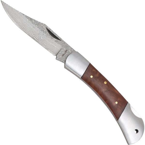 Haller Damast Taschenmesser Wurzelholz 71 Lagen Neusilberbacken