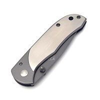 Puma TEC Einhandmesser, Droppoint-Klinge, 420-Stahl, Edelstahl-Griffschalen, Framelock, Gürtelclip
