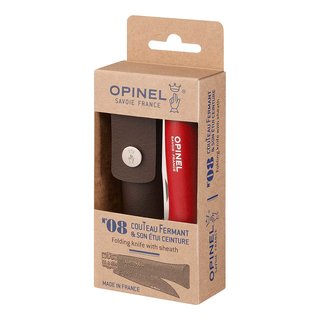 Opinel Taschenmesser Nr. 8 Colorama rostfrei Buchenholzgriff rot inklusive Kunstlederetui
