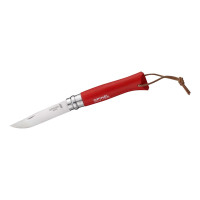 Opinel Taschenmesser Nr. 8 Colorama rostfrei Buchenholzgriff rot inklusive Kunstlederetui