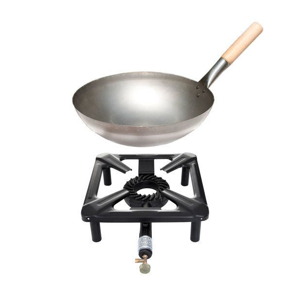 Hockerkocher-Set (groß) mit Stahl-Wok Ø 30 cm - ohne Zündsicherung