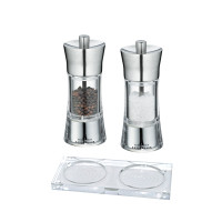 Gewürzmühlen-Set Salzmühle & Pfeffermühle Zassenhaus Aachen Acryl/Edelstahl 14 cm & Mühlenuntersetzer