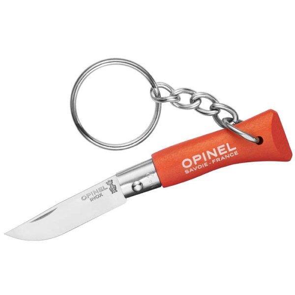 Opinel Mini-Messer Schlüsselanhänger orangefarbener Holzgriff Größe 2