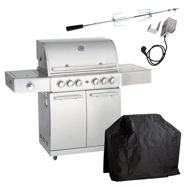 Allgrill® DE-LUXE Topline Volledelstahl Gasgrill CHEF L mit Wetterschutzhülle und Grillspieß