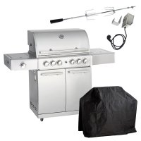 Allgrill® DE-LUXE Topline Volledelstahl Gasgrill CHEF L mit Wetterschutzhülle und Grillspieß