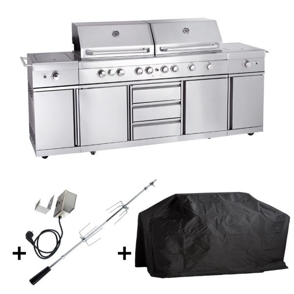 Allgrill® Gasgrill Outdoorküche "EXTREM" Set mit Grillspieß und Wetterschutzhülle
