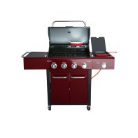 Allgrill Gasgrill "FESTIVAL" bordeauxrot 1/2 Gussgrillplatte und Grillbuch