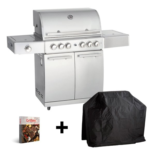 Allgrill® DE-LUXE Topline Volledelstahl Gasgrill CHEF L mit Wetterschutzhülle