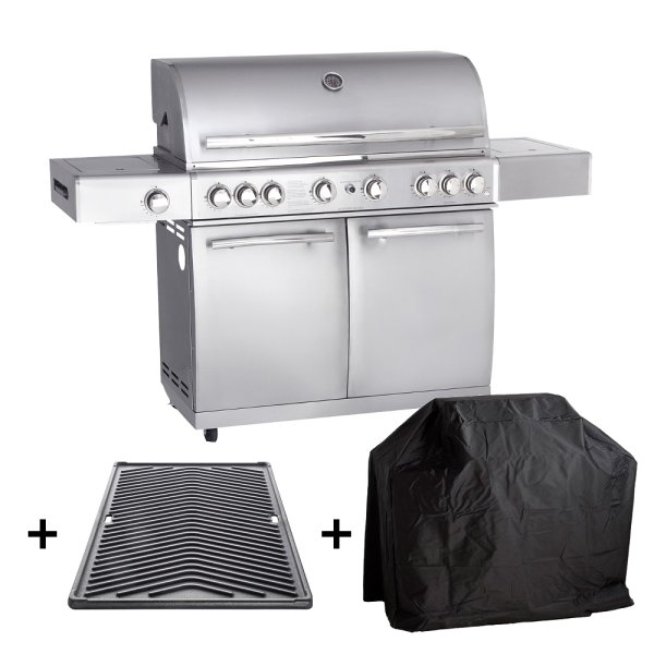 Allgrill® Topline SET Volledelstahl Gasgrill "CHEF XL" inkl. Gussgrillplatte und Wetterschutzhülle