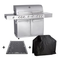Allgrill® Topline SET Volledelstahl Gasgrill "CHEF XL" inkl. Gussgrillplatte und Wetterschutzhülle
