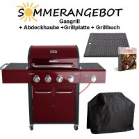 Allgrill Gasgrill "FESTIVAL"bordeauxrot inkl. Abdeckhaube, 1/2 Gussgrillplatte und Grillbuch