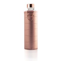 Equa Mismatch Bronze Trinkflasche aus Glas 750 ml mit Kunstlederhülle und Metalltragegriff