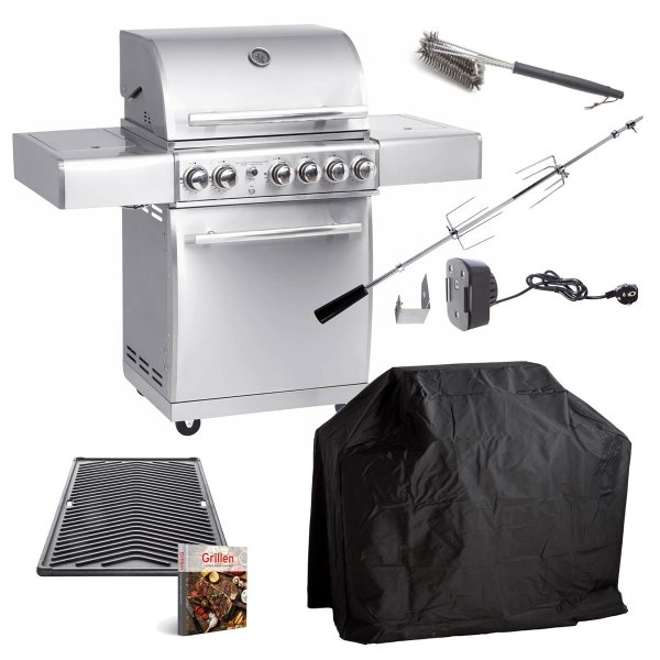 Allgrill DE-LUXE Top-Line Gasgrill Chef M - Set mit Grillspieß, Grillplatte, Wetterschutzhülle, Grillbürste
