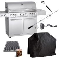 Allgrill DE-LUXE Topline SET Volledelstahl Gasgrill CHEF XL mit Grillspieß, Grillplatte, Wetterschutzhülle, Grillbürste
