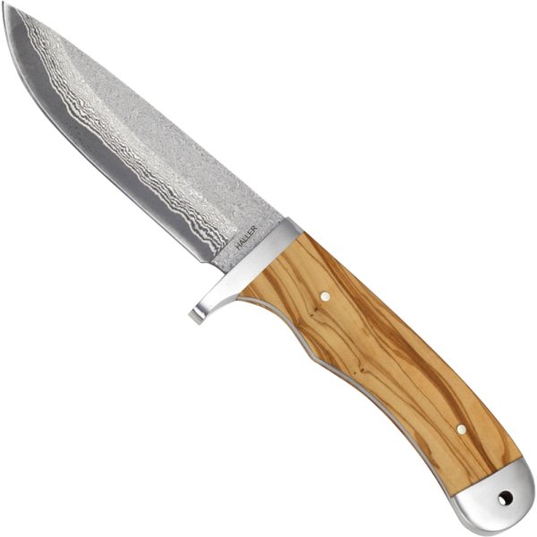 Haller Damastmesser Olivenholz mit Lederscheide