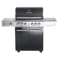 Allgrill® DE-LUXE Black-Line Volledelstahl Gasgrill CHEF L Set mit 1/2 Gussgrillplatte und Wetterschutzhülle