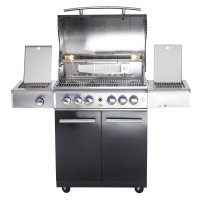 Allgrill® DE-LUXE Black-Line Volledelstahl Gasgrill CHEF L Set mit 1/2 Gussgrillplatte und Wetterschutzhülle
