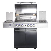 Allgrill® DE-LUXE Black-Line Volledelstahl Gasgrill CHEF L Set mit 1/2 Gussgrillplatte und Wetterschutzhülle
