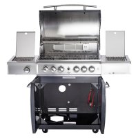 Allgrill® DE-LUXE Black-Line Volledelstahl Gasgrill CHEF L Set mit 1/2 Gussgrillplatte und Wetterschutzhülle