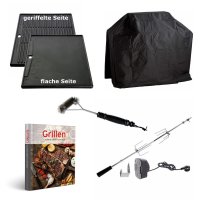 Allgrill Top-Line Gasgrill Chef S Black - Set mit Grillspieß, Grillplatte, Wetterschutzhülle, Grillbürste
