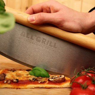 Pizzaschneider-Wiegemesser Edelstahl mit Holzgriff