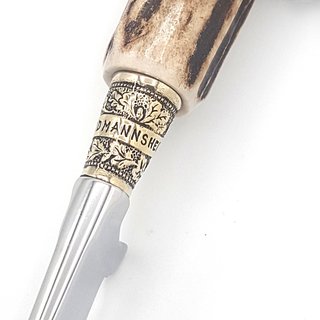 Trachtenmesser, rostfrei poliert, Hirschhorn, Löwenfigur Klinge 10 cm
