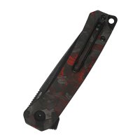 QSP Osprey Klappmesser 14C28N Schwarze stonewashed Klinge, shredded CF overlay G10, rot
