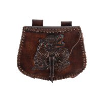 Grteltasche aus Leder mit Drachen-Prgung, Braun