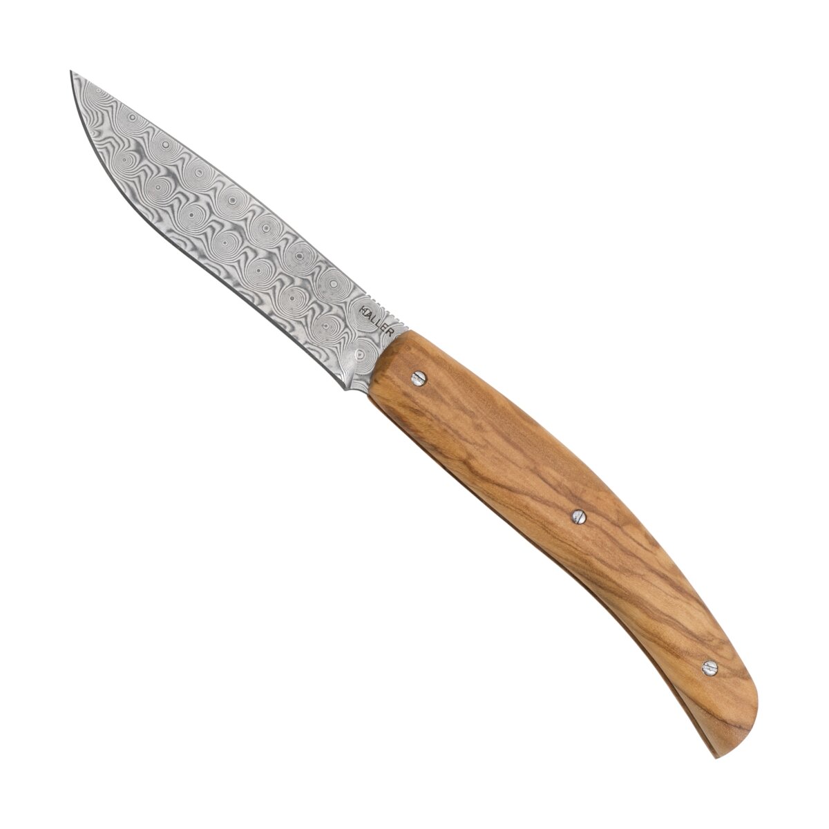 Haller Damast-Taschenmesser Mit Olivenholzgriff – Rustikales EDC-Messer Für Unterwegs