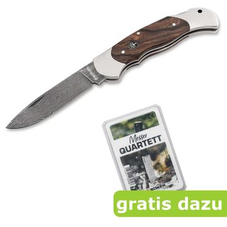 Bker Optima Wsteneisenholz Damast Taschenmesser  + Messer-Quartett