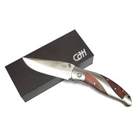 CJH Einhandmesser, Pakkaholz-Schalen, in Holzschatulle