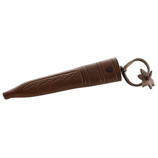 Helle Dreilagen-Carbonstahl Messer, Modell Viking, geölter Birkenholzgriff, braune Köcher-Lederscheide