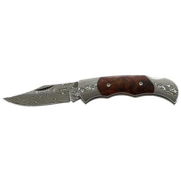 Herbertz Damaszener Taschenmesser  mit Wurzelholz-Griffschalen (B-Ware)